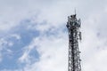 transmitter atop a cell phone pole About to be upgraded from 4g to 5g. High-risk electrical engineer job in Thailand