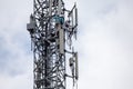 transmitter atop a cell phone pole About to be upgraded from 4g to 5g. High-risk electrical engineer job in Thailand