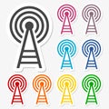 Transmitter tower icons stickers set