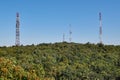 Transmitter towers on a hill Royalty Free Stock Photo