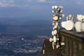 Transmitters and aerials on the telecommunication tower during sunset Royalty Free Stock Photo