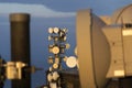 Transmitters and aerials on the telecommunication tower during sunset Royalty Free Stock Photo