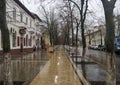 Transnistria, Bendery - March 17, 2024: Lenin street in a rainy city Royalty Free Stock Photo