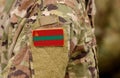 Transnistria flag on soldiers arm. Transnistria army collage Royalty Free Stock Photo