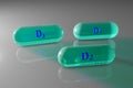 Transpared vitamin D2, D3, D4 capsules. Vitamin and mineral complex. Healthy life concept. Medical background. 3d