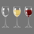 Transparency empty and full red and white wine glass Royalty Free Stock Photo