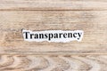 Transparency text on paper. Word Transparency on torn paper. Concept Image Royalty Free Stock Photo