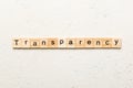 transparency word written on wood block. transparency text on table, concept Royalty Free Stock Photo