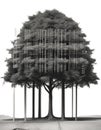 Conceptual image of exploiting trees and forest for material gain with barcode and tree Royalty Free Stock Photo