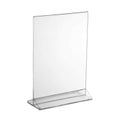 Transparent acrylic table stand display for menu isolated, white background Royalty Free Stock Photo