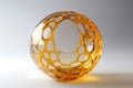 Transparent amber voronoi sphere abstract 3d shape with perforations artistic design modern geometric object Royalty Free Stock Photo