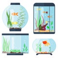 Transparent aquarium vector illustration habitat water tank house underwater fish tank bowl. Royalty Free Stock Photo