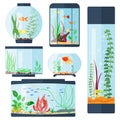 Transparent aquarium vector illustration isolated on white fish habitat aquarian house underwater tank bowl Royalty Free Stock Photo