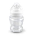 Transparent baby nipple bottle isolated on white