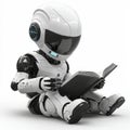 A transparent background featuring a cute robot chatbot engrossed in a book Royalty Free Stock Photo