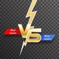 Transparent background lightning strike vs letter energy conflict game versus screen action fight competition vector