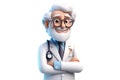 Transparent Background Smiling Old Man Doctor Illustration, AI