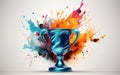 Transparent Background: Trophy Cup with Multicolored Splash -Generative Ai