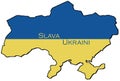Transparent background. Ukraine country outline with colors of the blue and yellow flag and text Slava Ukraini