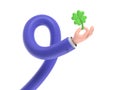 Transparent Backgrounds Mock-up. 3d icon hand holding clover leaf. Business arm with green shamrock,luck and success symbol, Royalty Free Stock Photo