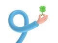 Transparent Backgrounds Mock-up. 3d icon hand holding clover leaf. Business arm with green shamrock,luck and success symbol Royalty Free Stock Photo