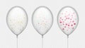 Transparent balloons with confetti. Birthday party, valentines day, anniversary or baby shower decorations vector set Royalty Free Stock Photo