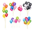 Transparent balloons. Realistic mockup 3d flying helium party decoration balloons vector collection Royalty Free Stock Photo