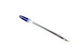 Transparent ballpoint pen with blue cap on white background Royalty Free Stock Photo