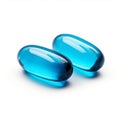 Transparent blue capsules tablets isolated