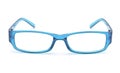 Transparent blue eye glasses. Front view isolated on white background. Royalty Free Stock Photo