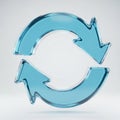 Transparent Blue Glass Recycling Arrows Symbol on White Background refresh repeat Royalty Free Stock Photo