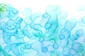 Transparent blue handdrawn watercolor drops on white background. Bubbles imitation.
