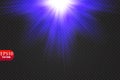 Transparent blue ligthy effects on a dark background. Spotlights, flare, explosion and stars. Vector Royalty Free Stock Photo