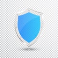 Transparent Blue Shield. Safety Glass Badge Icon. Privacy Guard Banner. Protection Shield Concept. Decoration Secure Element. Defe Royalty Free Stock Photo