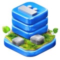 Transparent Blue Stack Icon 3D Render with Grass and Stones - Minimalist Design Concept Royalty Free Stock Photo