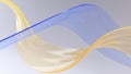 Transparent blue and yellow glass ribbons on light background. Shiny glass surface curved shapes in motion. Design element for Royalty Free Stock Photo