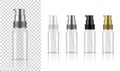 Transparent Bottle. 3D Mock up Realistic Pump Cosmetic or Lotion for Skincare Product Packaging With metallic, White, Black and
