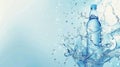 Transparent bottle with drinking water in flying splashes on blue background Royalty Free Stock Photo