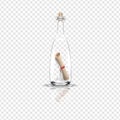 Transparent bottle with a message, scroll and cork. Vector illustration