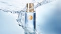 A transparent bottle of unisex perfume submerged in water Royalty Free Stock Photo