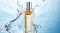 A transparent bottle of unisex perfume submerged in water Royalty Free Stock Photo