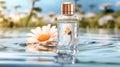 A transparent bottle of unisex perfume submerged in water Royalty Free Stock Photo