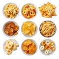 Transparent Bowls of Crispy Snacks, A Visual Feast of Crunchy Delights Royalty Free Stock Photo