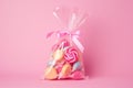 Transparent candy bag full of candies Royalty Free Stock Photo