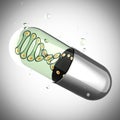 Transparent capsule on gray background