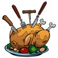 cartoon thanksgiving fried roast turkey, chicken
