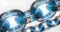 Transparent digital blockchain links with glowing blue binary code technology network Royalty Free Stock Photo