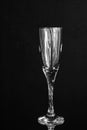 Transparent champagne glass empty on black background. Royalty Free Stock Photo