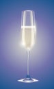 Transparent champagne glass with sparkling white wine. Faded violet retro vintage background. New Year or other event