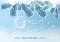 Transparent christmas ball on snow frozen tree branch Royalty Free Stock Photo